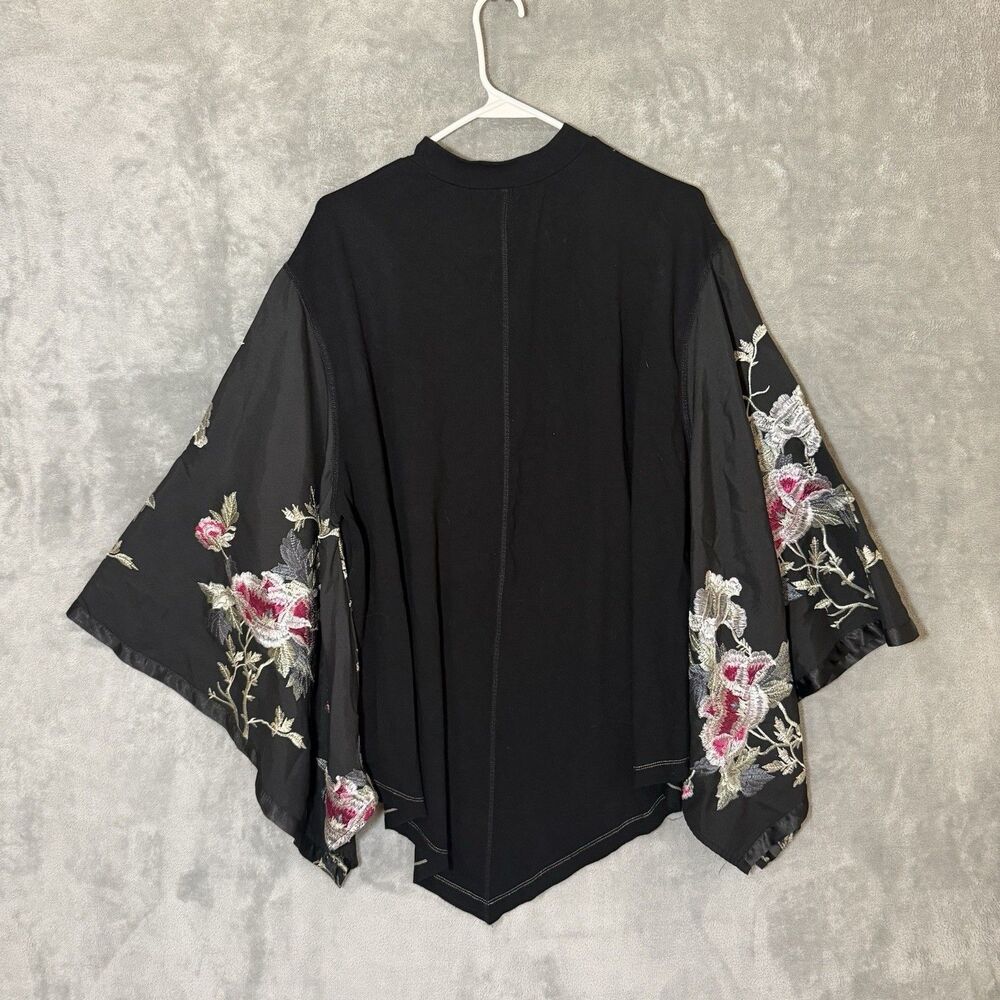 Free People Sydney Tuesday Embroidered Floral Kimono Tunic Top Black Small